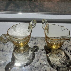 Vintage A.H. Heisey Empress Sahara Canary Yellow Sugar & Creamer Set